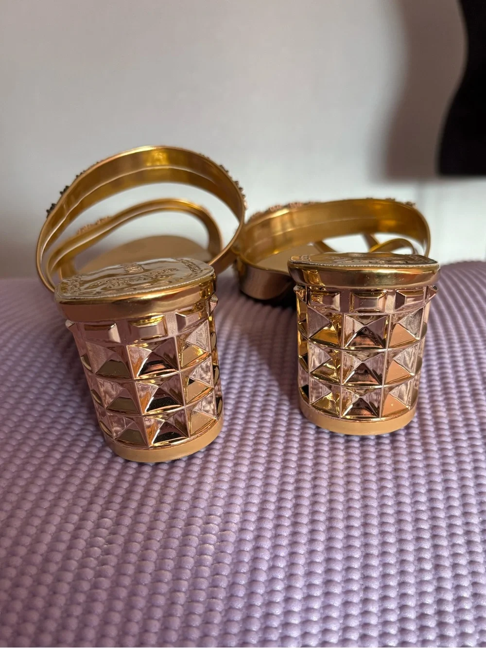 Gold Crystal Strappy Block Heels Perfect For Day & Night Looks Women’s Sandals